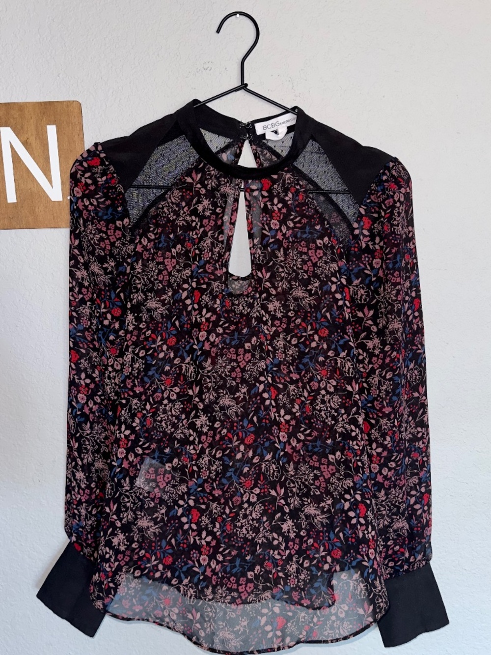BCBGeneration Sheer Floral Top, XS